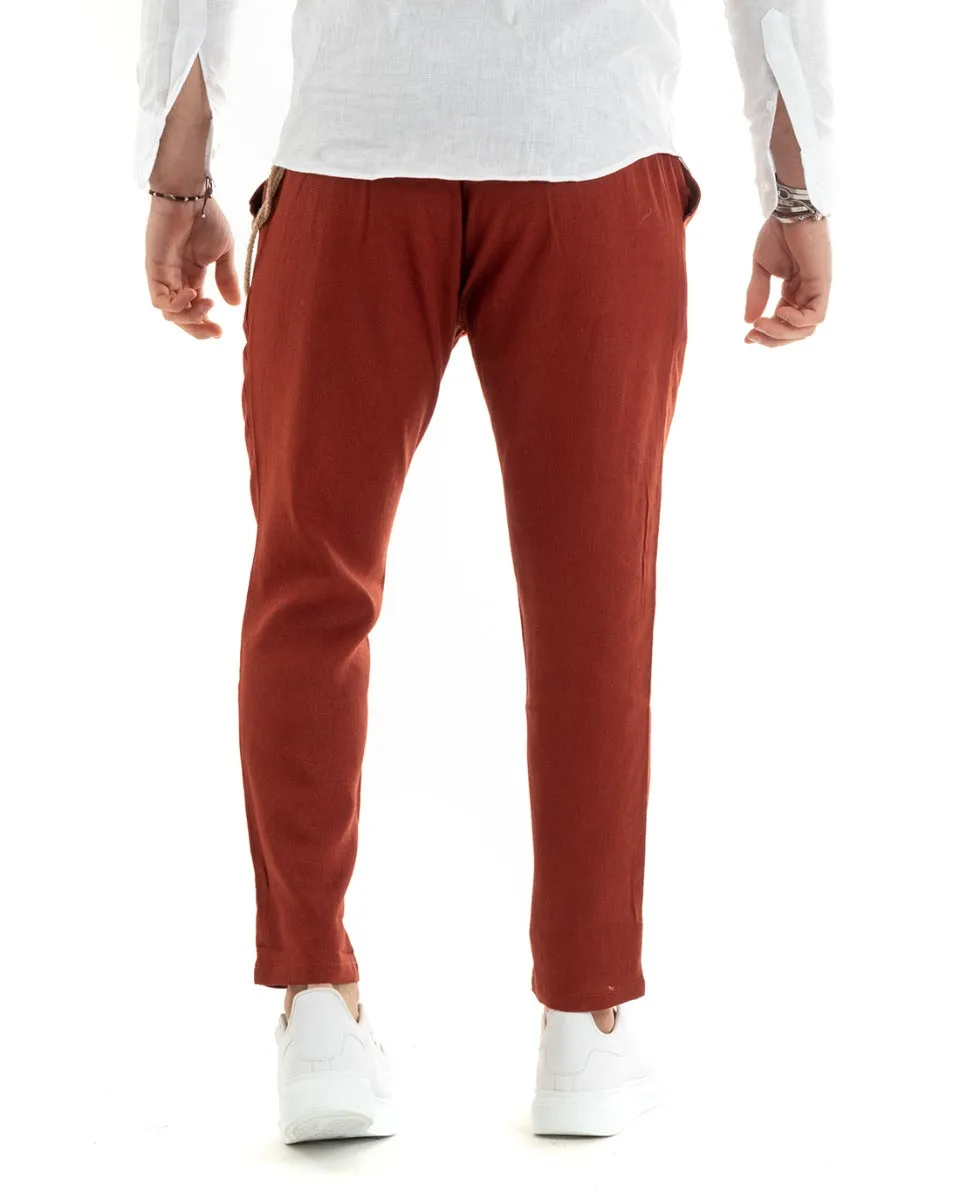 Abito Uomo Doppiopetto Completo Lino Sartoriale Giacca Pantaloni Tinta Unita Mattone GIOSAL-OU2335A