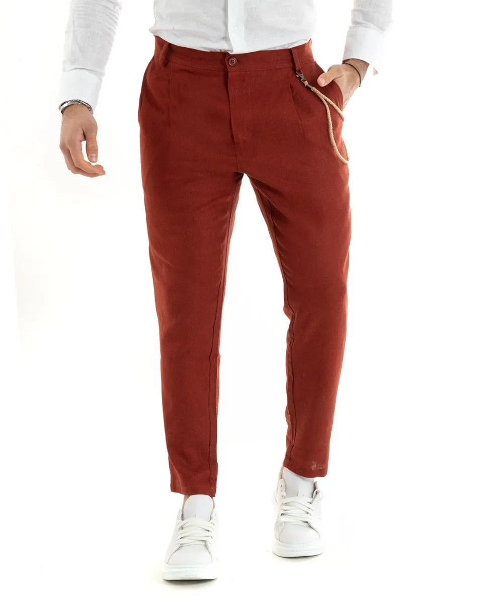 Abito Uomo Doppiopetto Completo Lino Sartoriale Giacca Pantaloni Tinta Unita Mattone GIOSAL-OU2335A