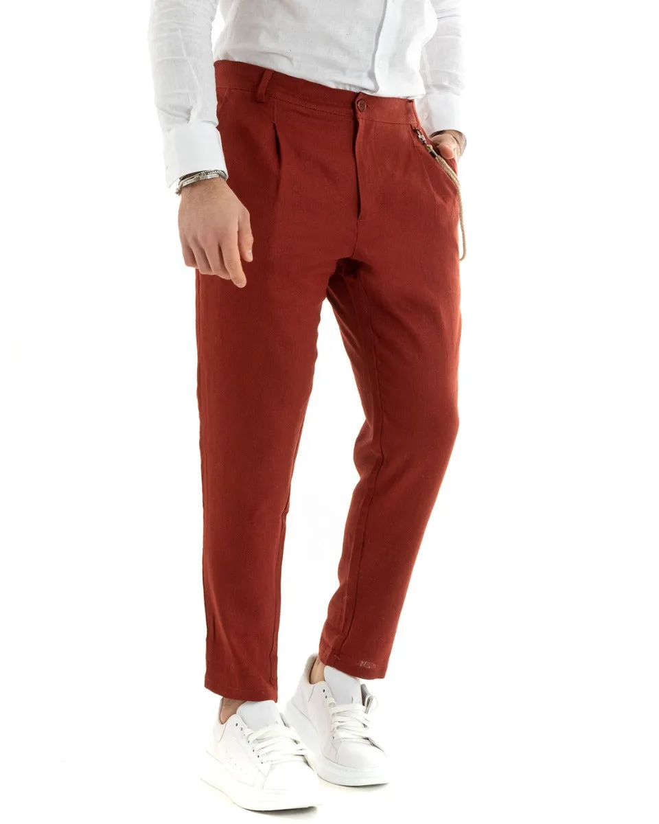 Abito Uomo Doppiopetto Completo Lino Sartoriale Giacca Pantaloni Tinta Unita Mattone GIOSAL-OU2335A