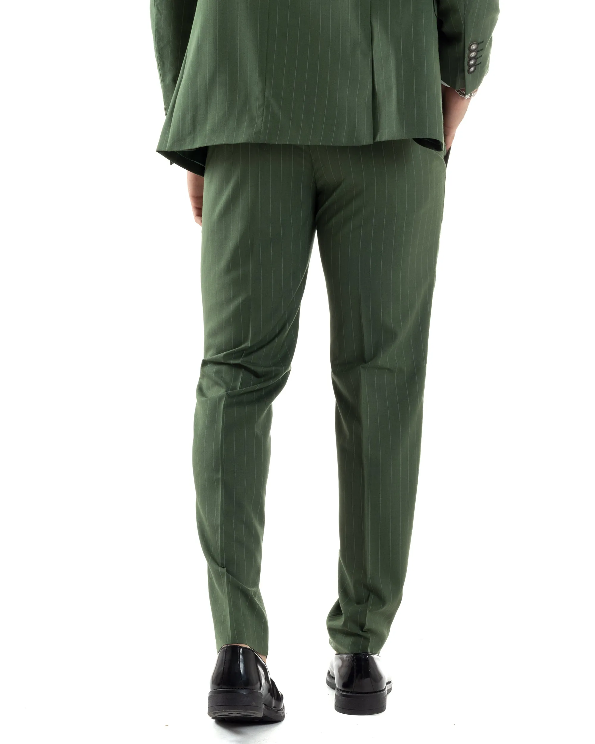 Abito Uomo Doppiopetto Vestito Completo Giacca Pantaloni Verde Gessato Elegante Casual GIOSAL-AE1049A