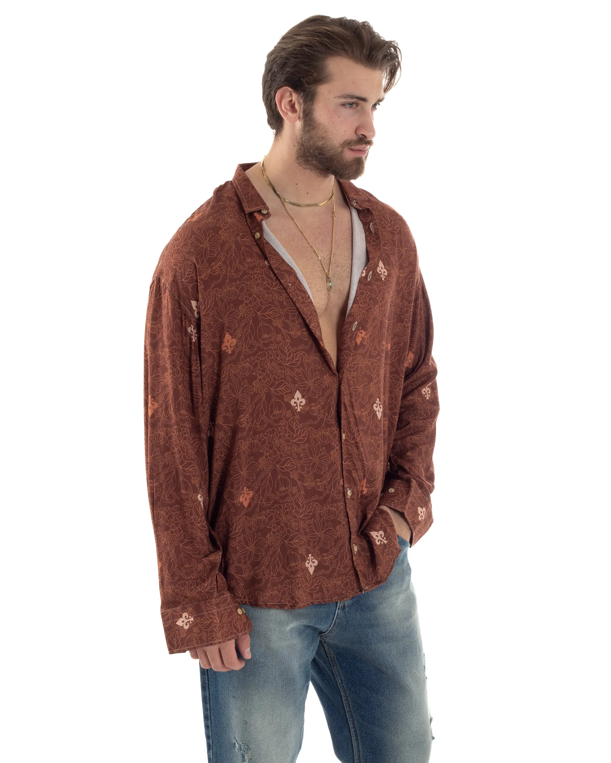 Camicia Uomo Con Colletto Manica Lunga Floreale Regular Fit Viscosa Morbida Comoda Oversize GIOSAL-C2858A