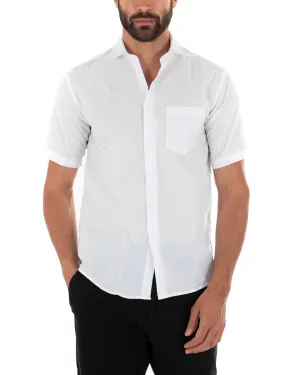 Camicia Uomo Maniche Corte Con Colletto Regular Fit Taglio Classico Con Taschino Cotone Basic Tinta Unita Bianco GIOSAL-CC1143A