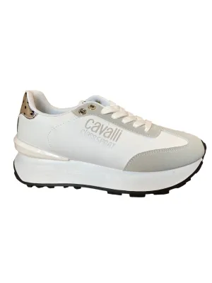 Cavalli Class Sport sneakers casual da donna con zeppa S00CW8638 100 bianco