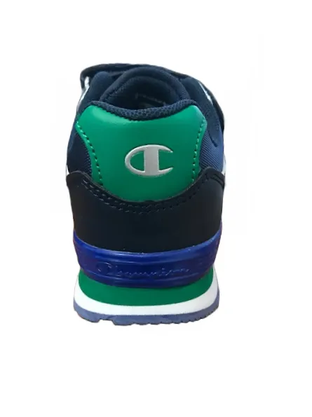 Champion scarpa sneakers da bambino con velcro Low Cut Erin S31370-F19-BS517 blu verde bianco