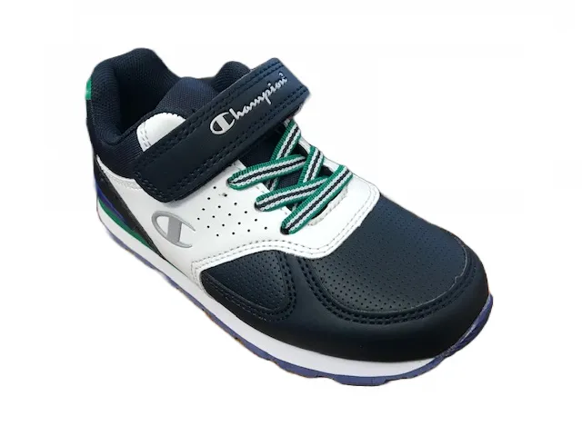 Champion scarpa sneakers da bambino con velcro Low Cut Erin S31370-F19-BS517 blu verde bianco