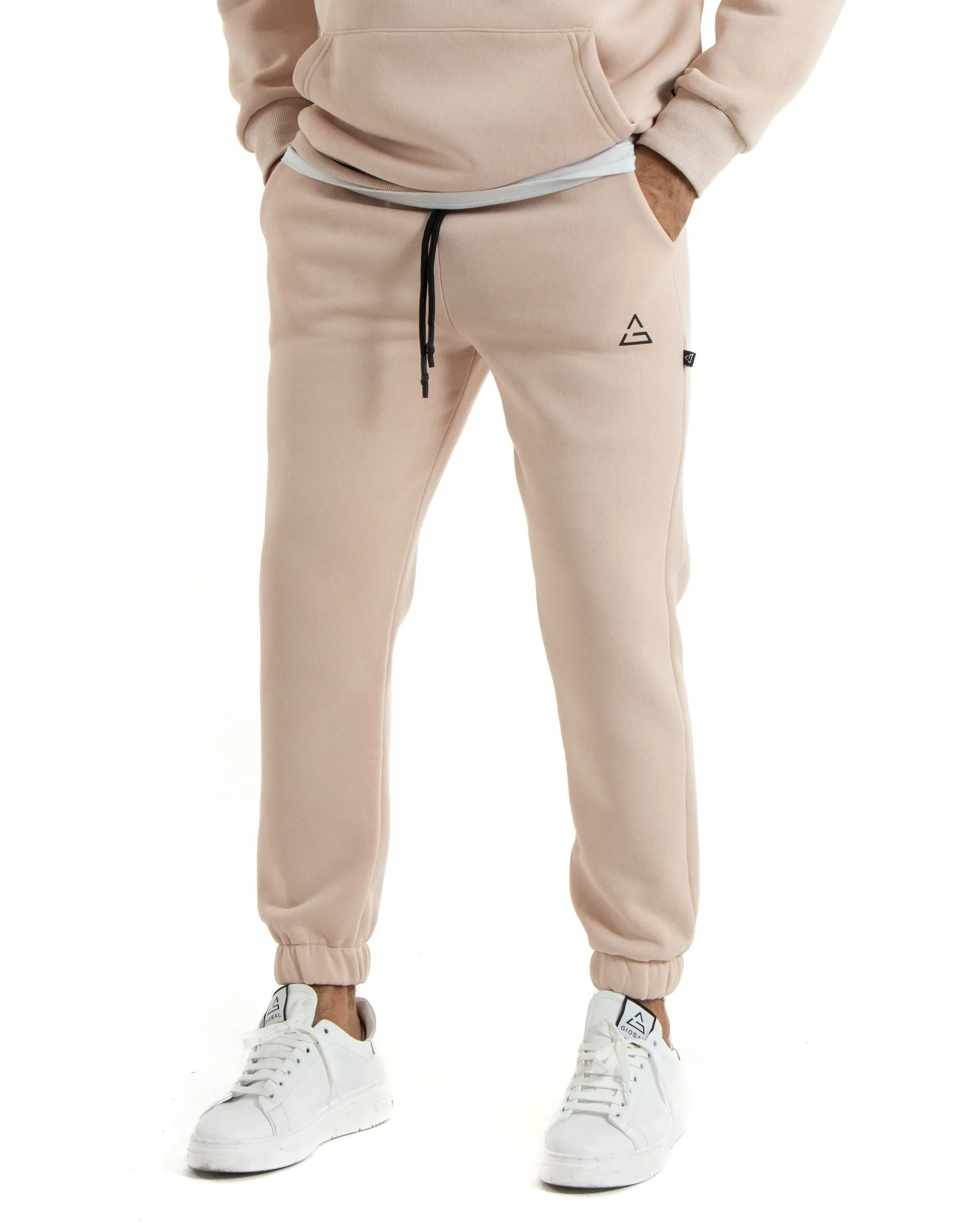 Completo Tuta Uomo Basic Felpa Con Cappuccio Pantaloni Cotone Felpato Tinta Unita Rosa GIOSAL-OU2417A