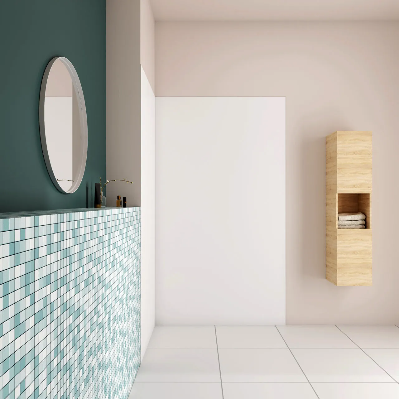 H.210cm Pannello Doccia ad Angolo Realizzato in Alluminio da 3mm con Profili Finitura Bianco Opaco per Rivestimento Parete Bagno