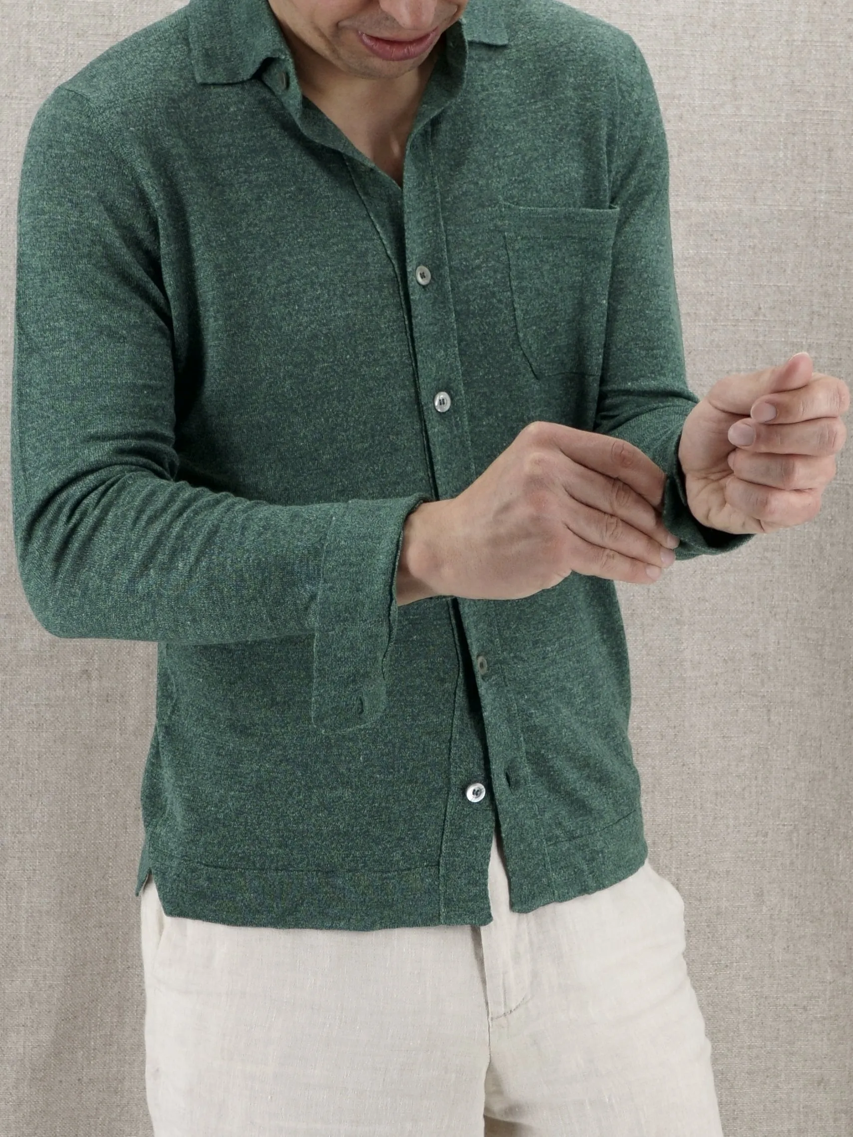 Knitted Camicia Verde 70% Lino 30% Seta