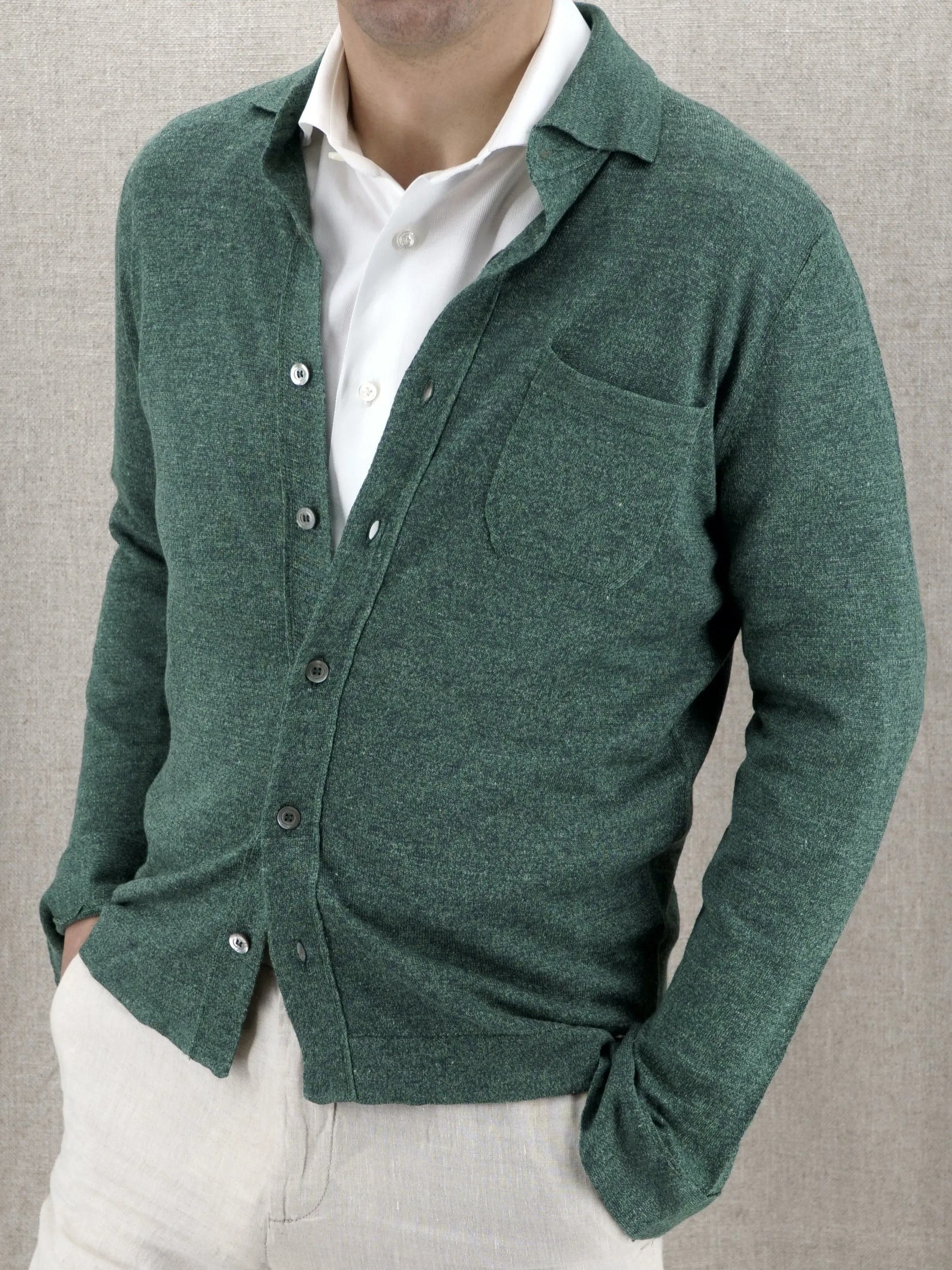 Knitted Camicia Verde 70% Lino 30% Seta