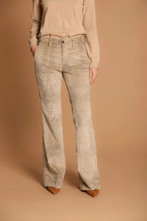 New York Flare pantalone chino donna in velluto con stampa coccodrillo slim fit