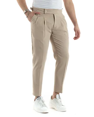 Pantaloni Uomo Tasca America Vita Alta Classico Pinces Abbottonatura Allungata Fibbia Casual Beige GIOSAL-P6041A