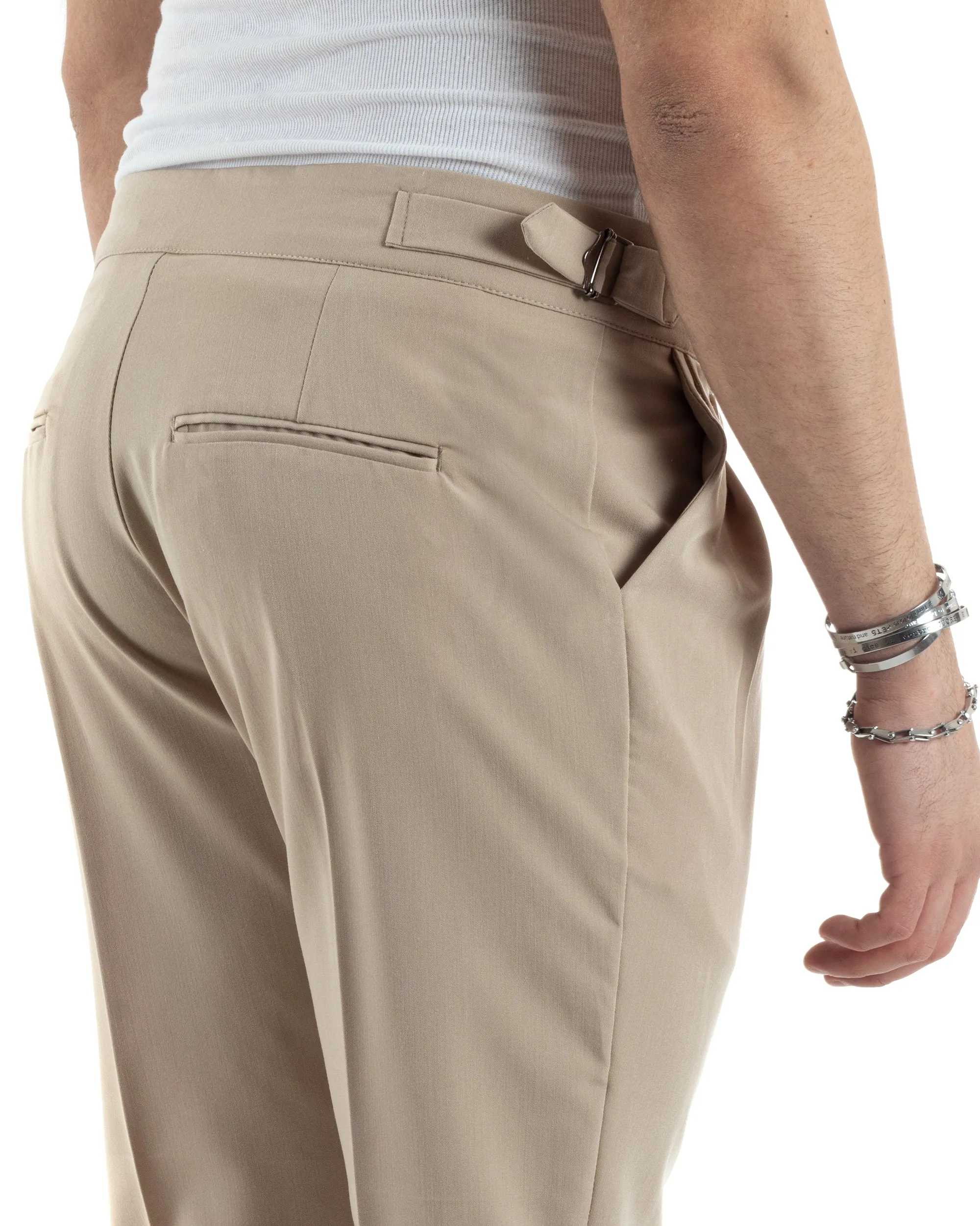 Pantaloni Uomo Tasca America Vita Alta Classico Pinces Abbottonatura Allungata Fibbia Casual Beige GIOSAL-P6041A