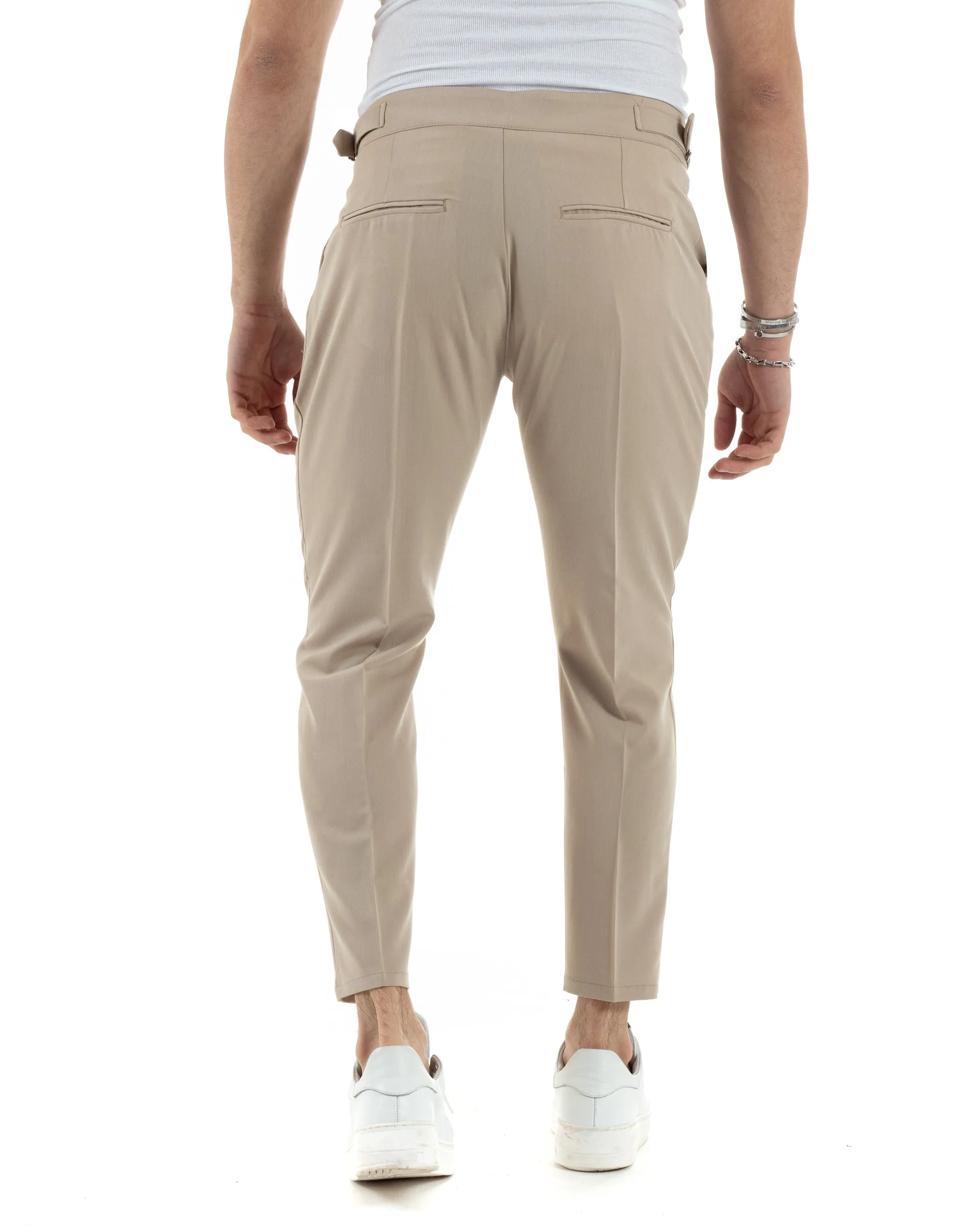 Pantaloni Uomo Tasca America Vita Alta Classico Pinces Abbottonatura Allungata Fibbia Casual Beige GIOSAL-P6041A