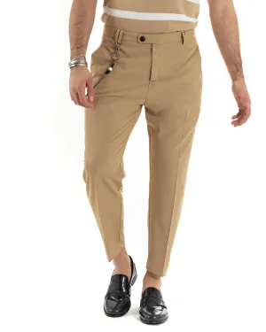 Pantaloni Uomo Viscosa Tasca America Camel Abbottonatura Allungata Capri Sartoriale GIOSAL-P5980A