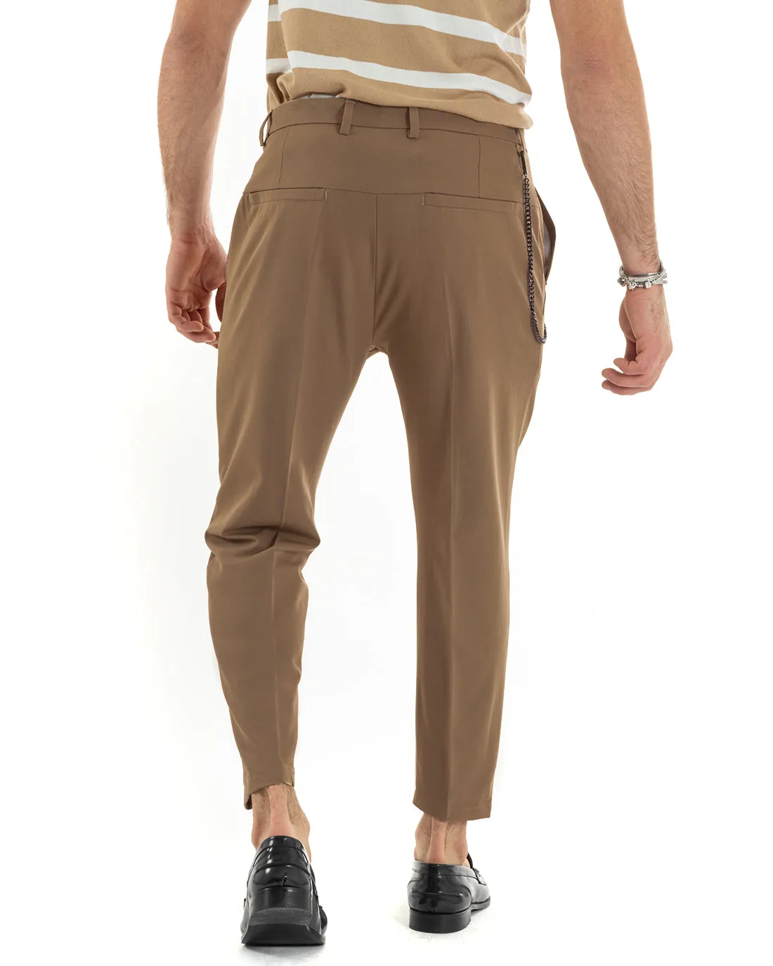 Pantaloni Uomo Viscosa Tasca America Tabacco Abbottonatura Allungata Capri Sartoriale GIOSAL-P5976A