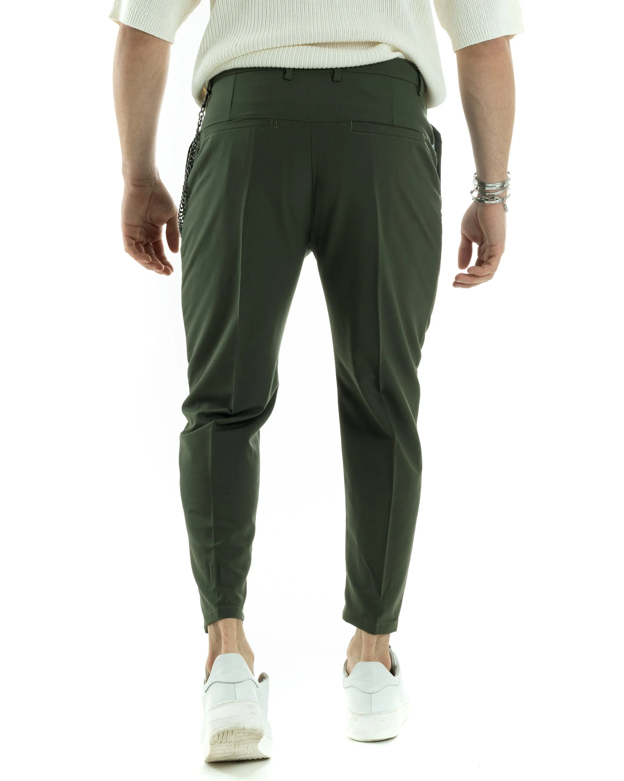 Pantaloni Uomo Viscosa Tasca America Verde Abbottonatura Allungata Capri Sartoriale GIOSAL-P6065A