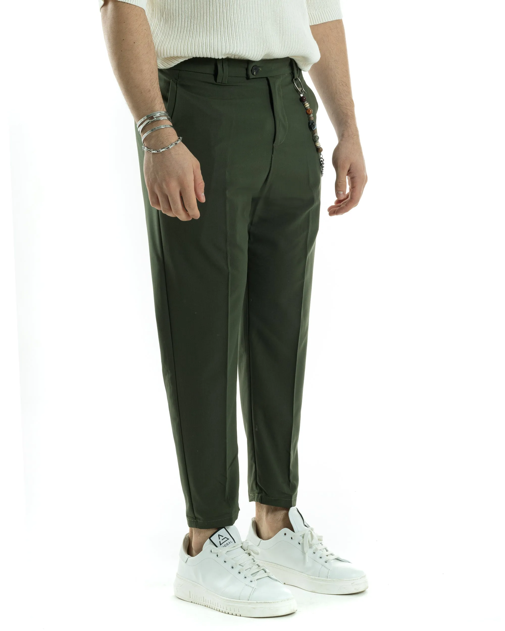 Pantaloni Uomo Viscosa Tasca America Verde Abbottonatura Allungata Capri Sartoriale GIOSAL-P6065A