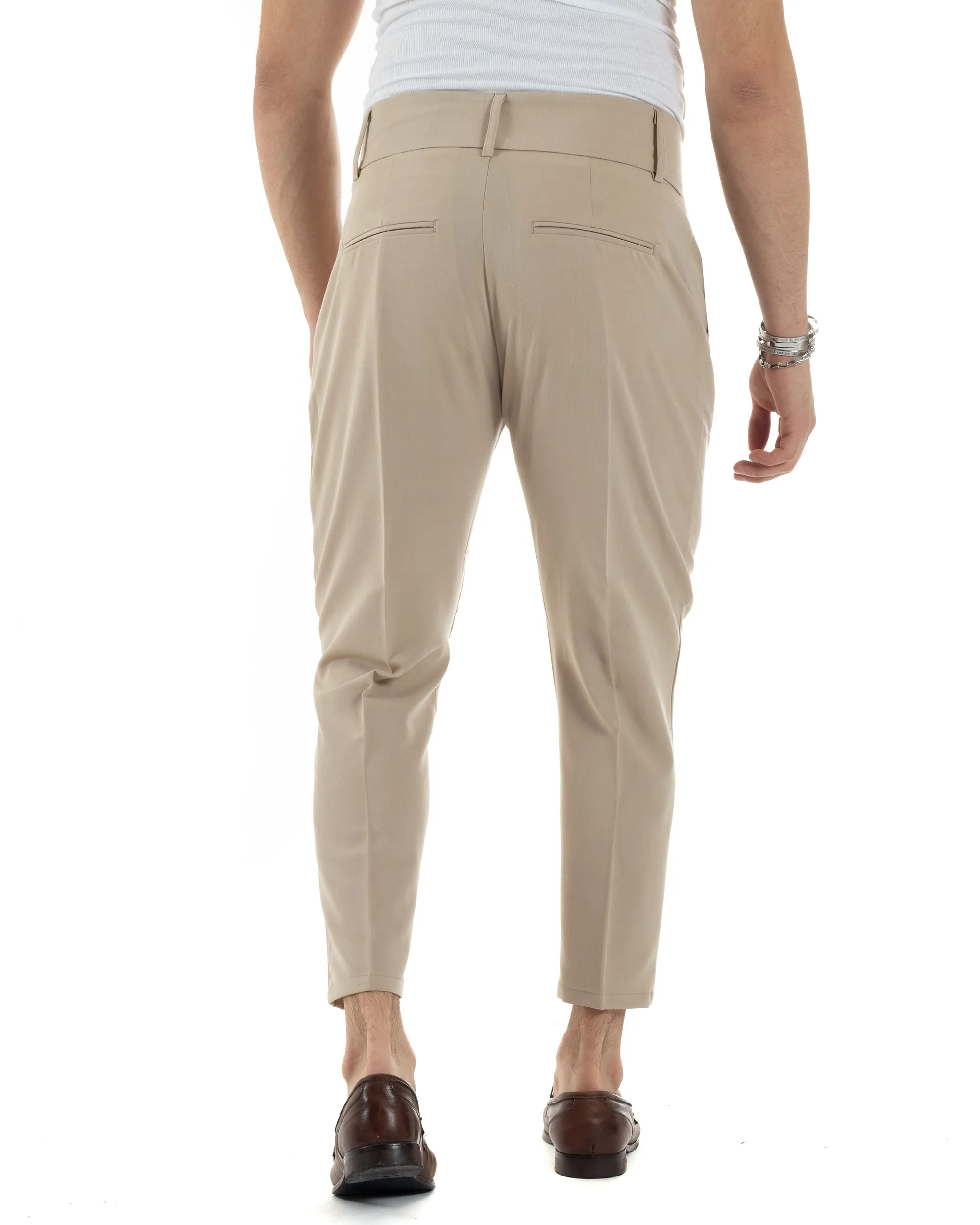 Pantaloni Uomo Viscosa Tasca America Vita Alta Classico Pinces Abbottonatura Allungata Casual Beige GIOSAL-P6048A